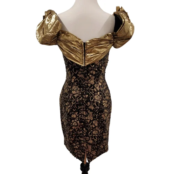 Vintage Dress Gold Puff Sleeves +  Sequins - curated by Rory Castillo - Picture 5 of 13